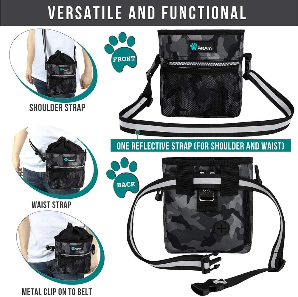 Hands Free Dog Treat Pouch for Training and Walking, Camo Black