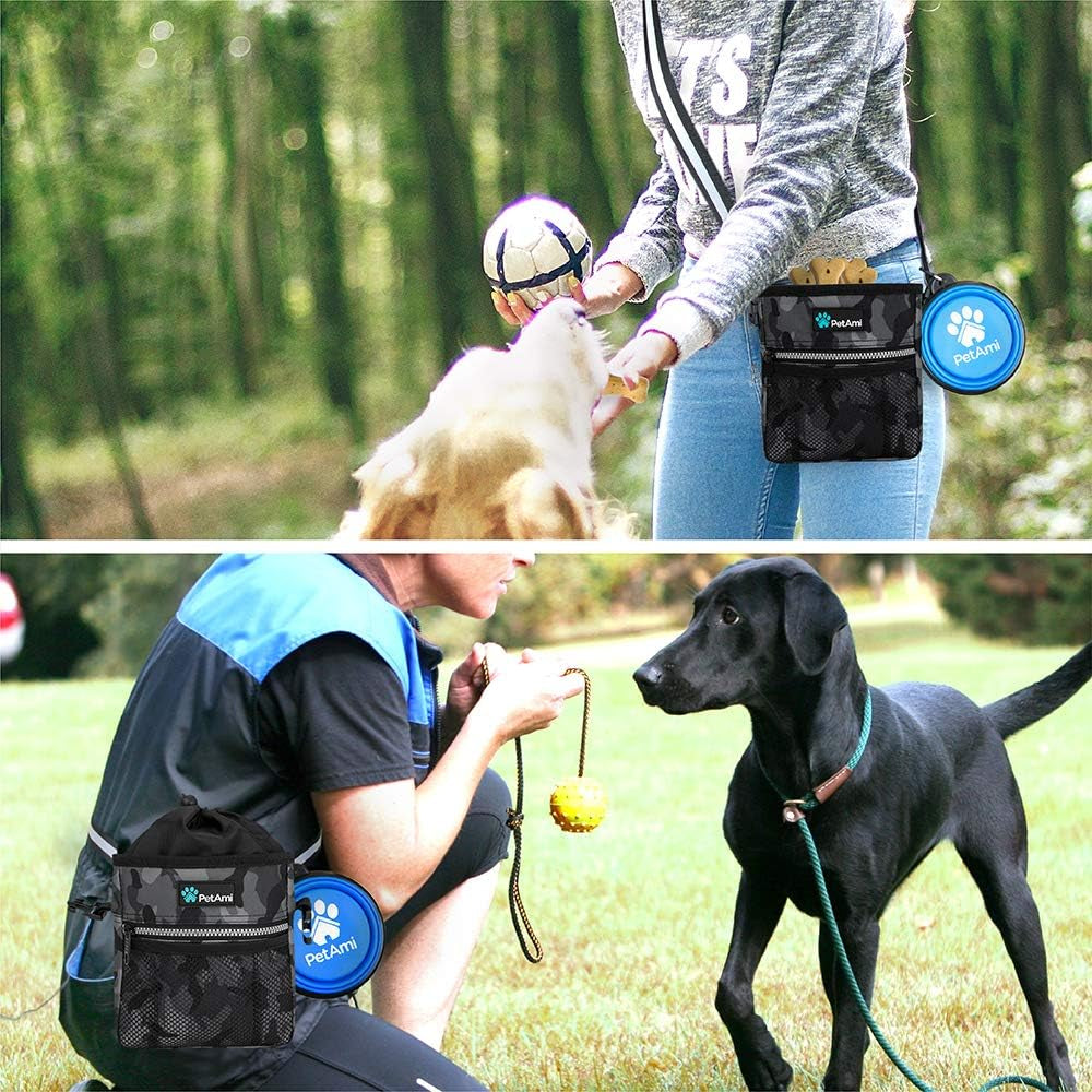 Hands Free Dog Treat Pouch for Training and Walking, Camo Black