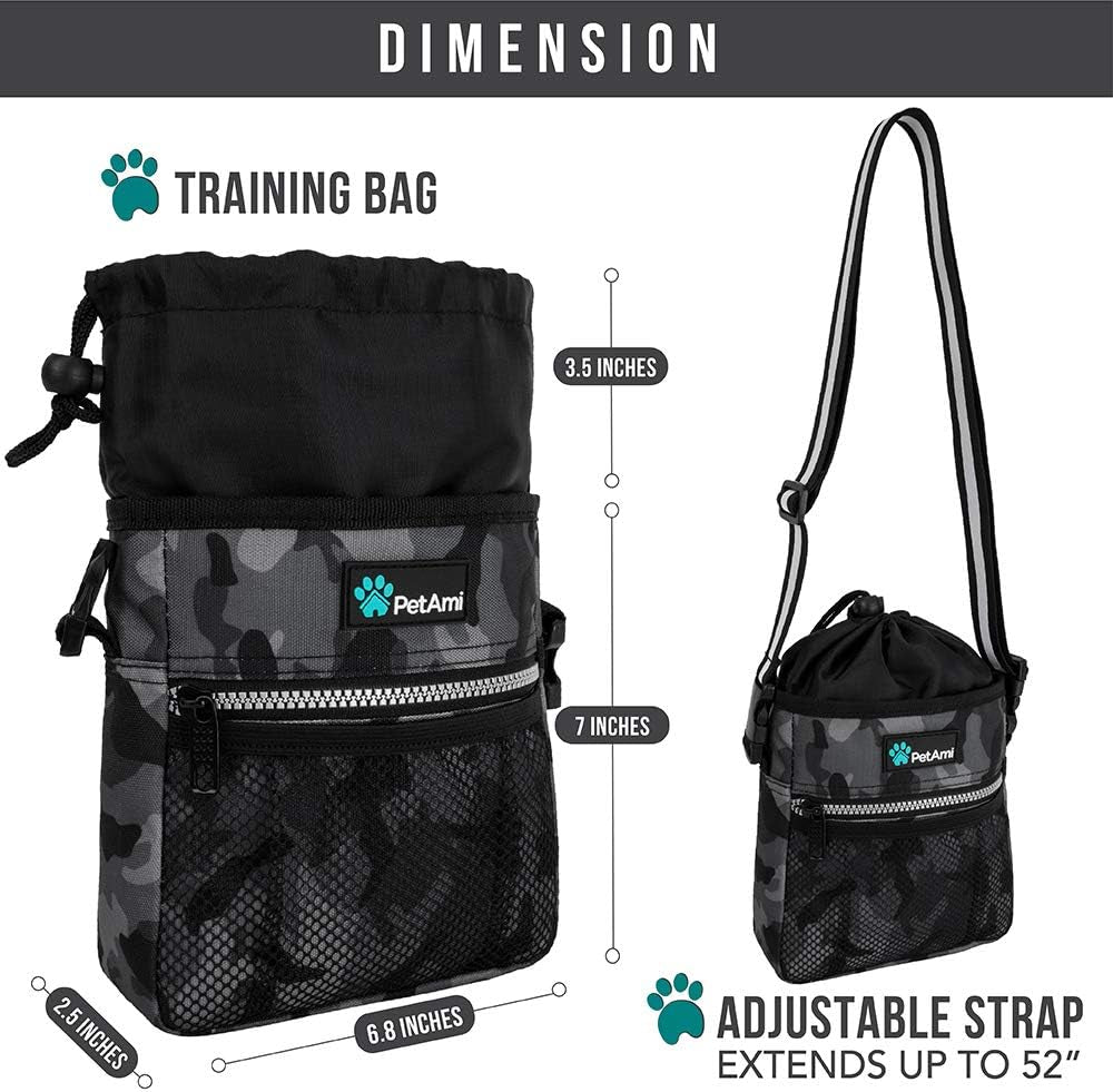 Hands Free Dog Treat Pouch for Training and Walking, Camo Black